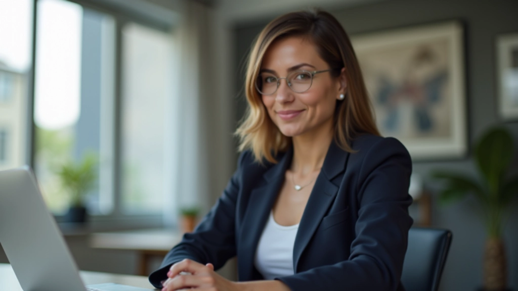 Femme en réunion vidéo, écran d'ordinateur visible, environnement de travail moderne